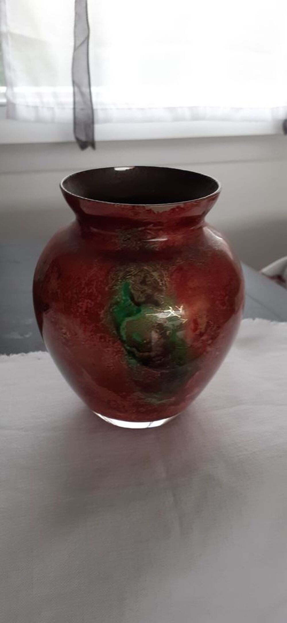 VASE LAQUE-LINE FAIT MAIN en VERRE "&eacute;glomis&eacute; " Décoration