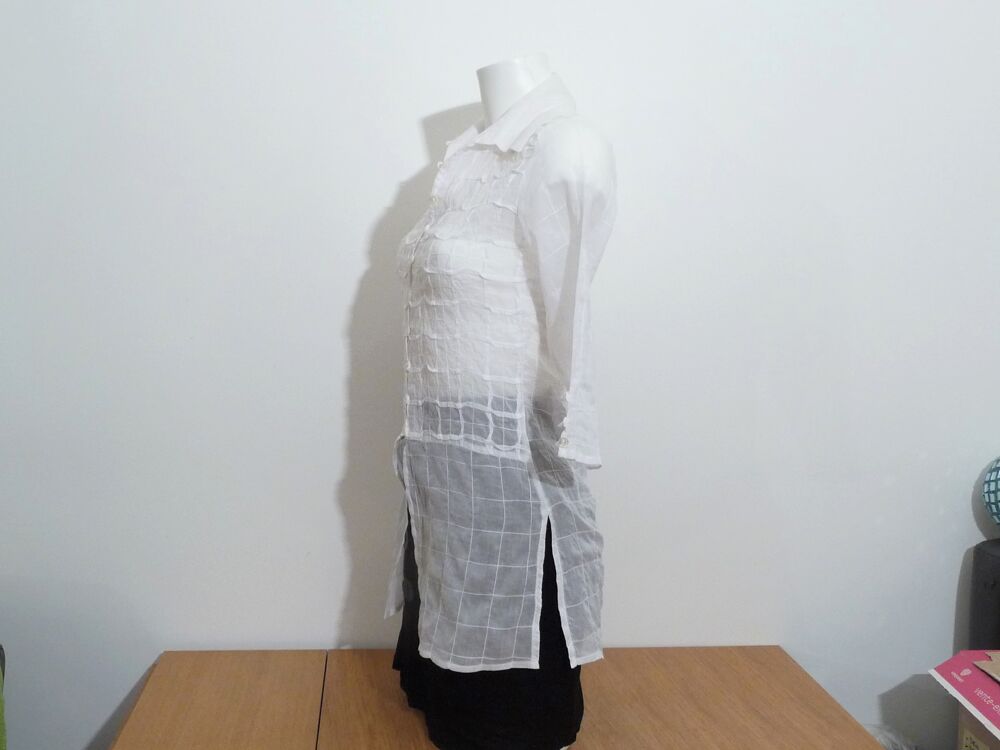 Chemise/ Tunique Blanc Mi Longue &agrave; Manches 3/4- Rayure Paris Vêtements