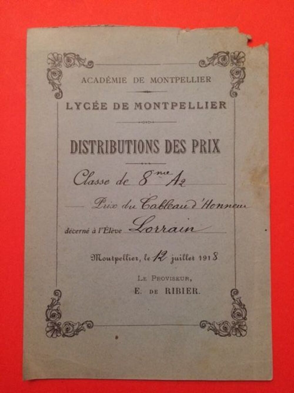 Tableau d'honneur- ann&eacute;e 1918 