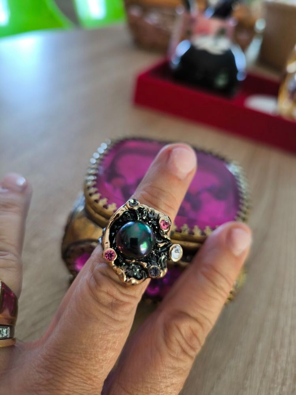 Bague perle v&eacute;ritable bronze et plaqu&eacute; or jaune Bijoux et montres