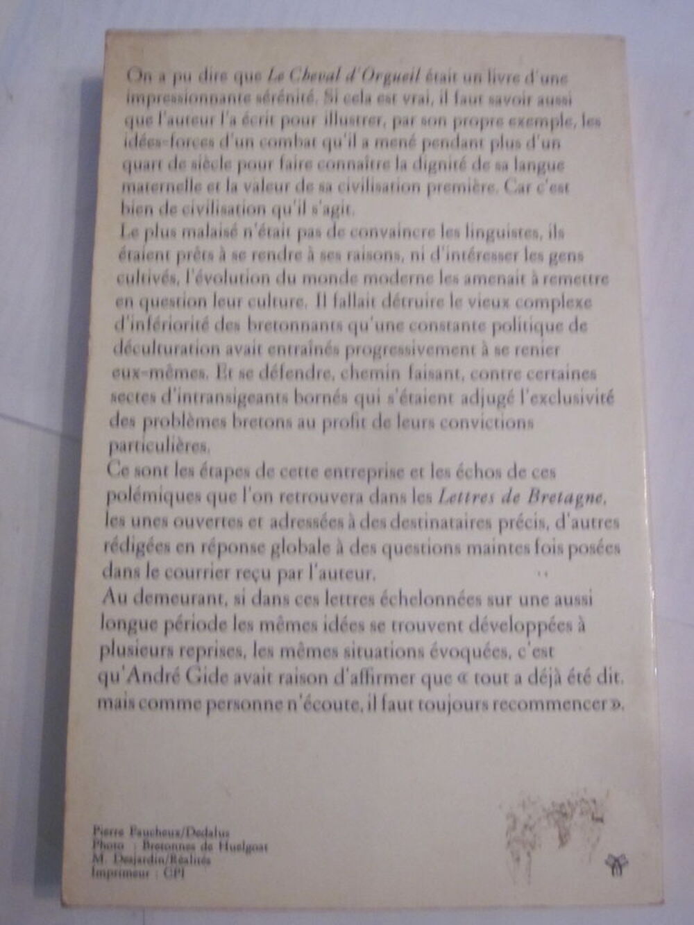 LETTRES DE BRETAGNE par PIERRE JAKEZ HELIAS Livres et BD
