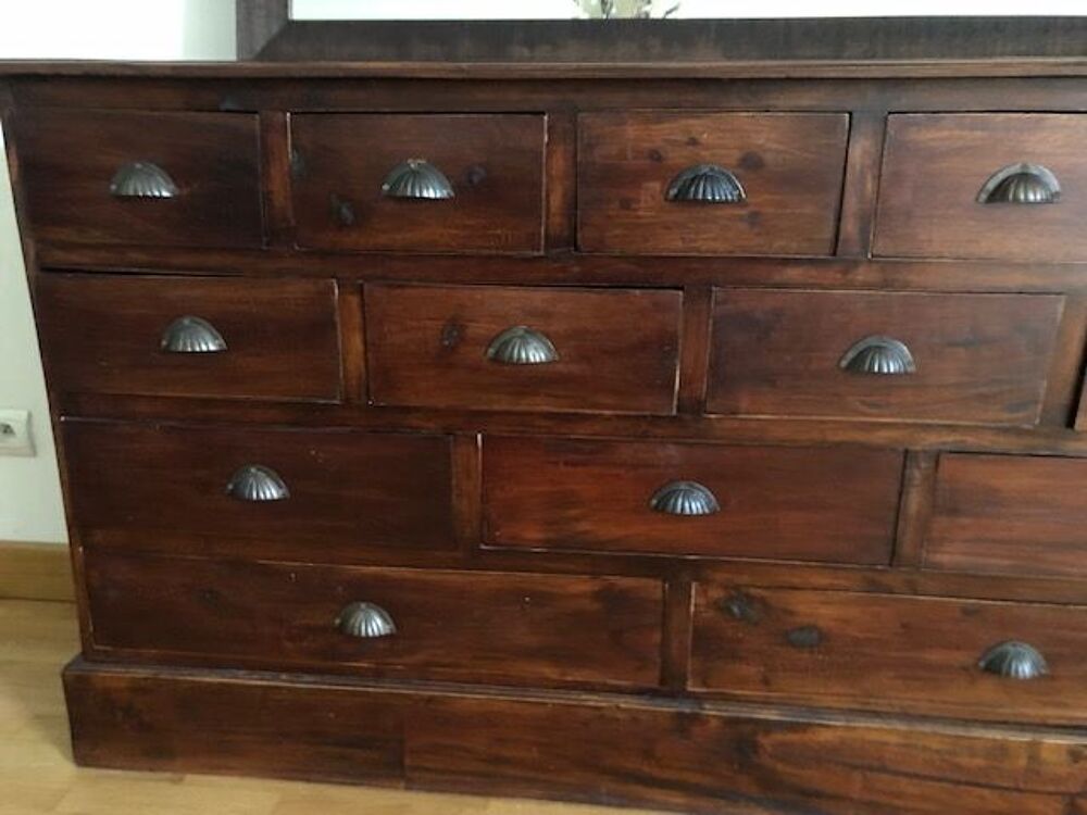 Bahut bois 14 tiroirs + miroir Meubles