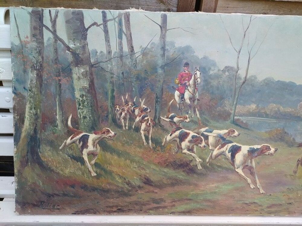 Tableau Chasse &agrave; Courre Sanglier Sign&eacute; Rolier Dcoration
