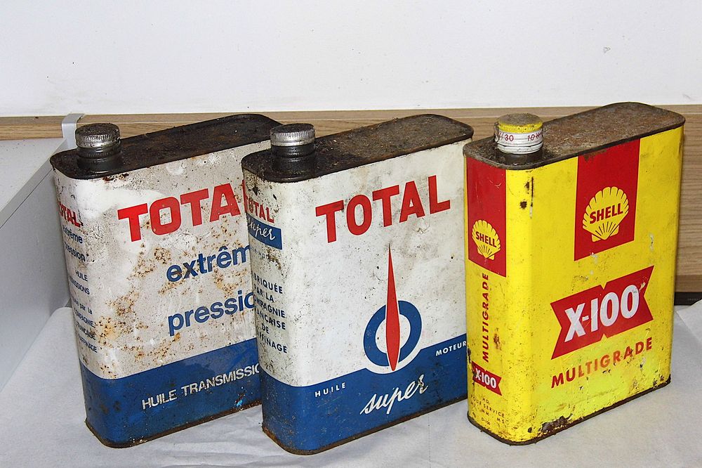 Lot de 3 Bidons huile TOTAL SHEL voiture vintage collection garage 