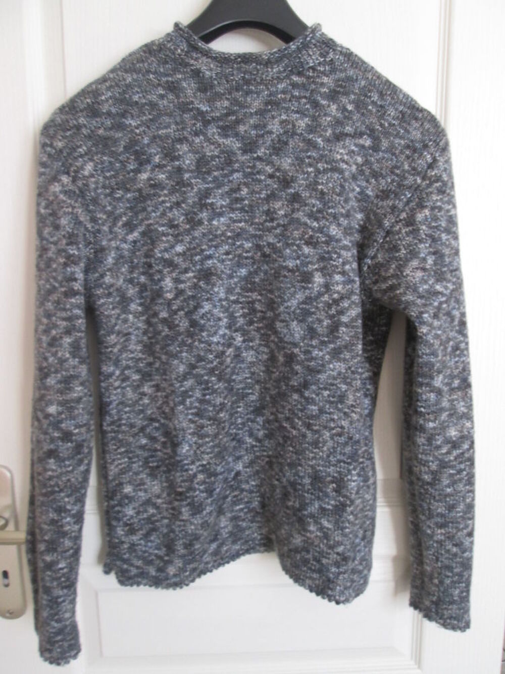 Pull bleu/gris tricot&eacute; en laine taille L Vêtements