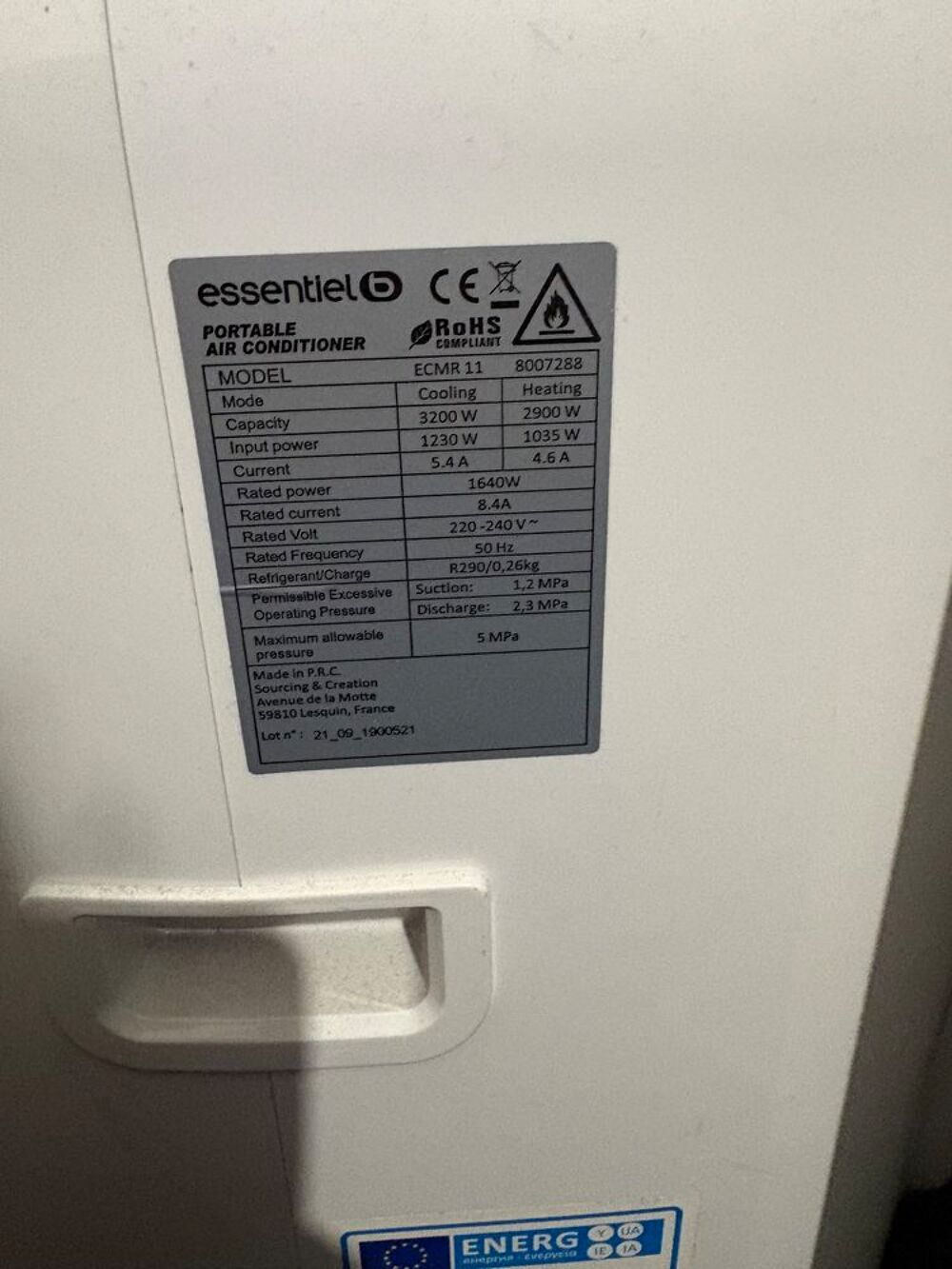 Climatiseur mobile blanc 4-en-1 Electroménager