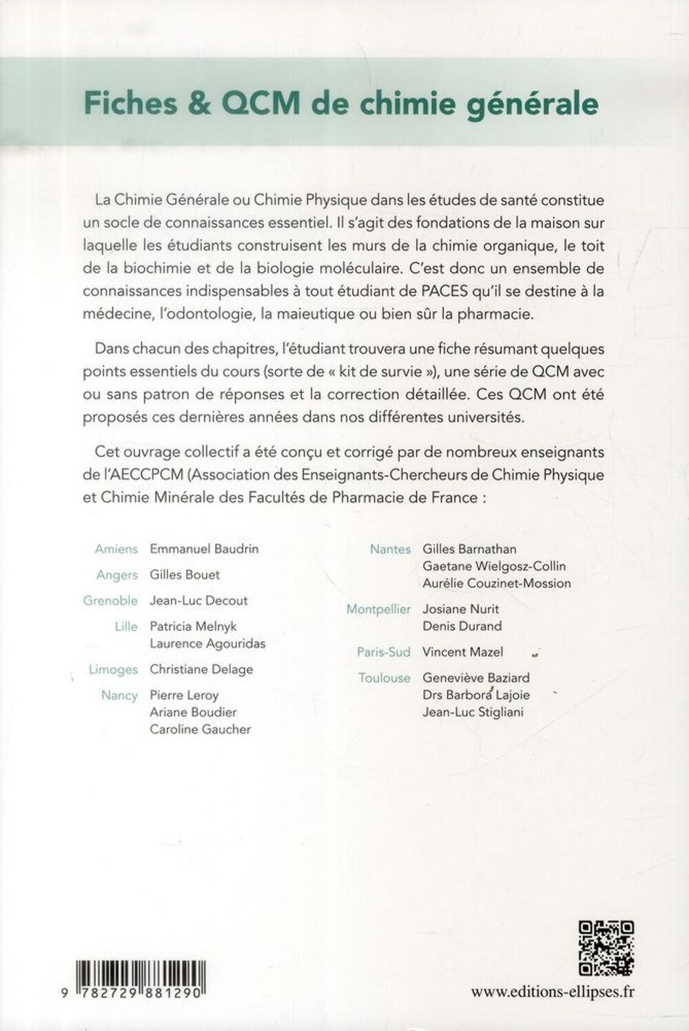 Livre chimie m&eacute;decine Ue1 - qcm de chimie generale Livres et BD
