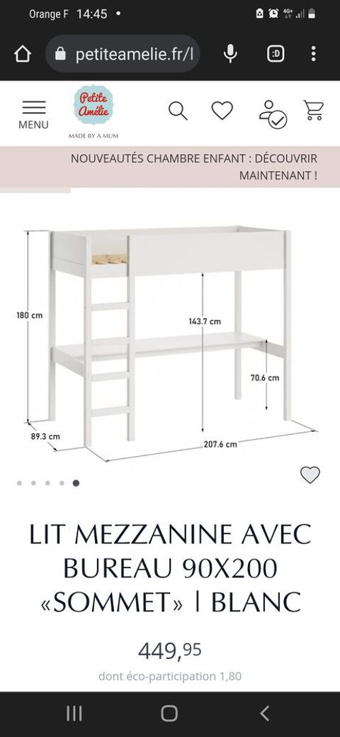 Lit enfant mezzanine avec bureau intgr  300 Givet (08)