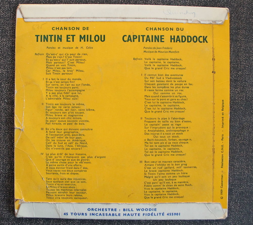 Disque 45 T TINTIN 1956 CD et vinyles