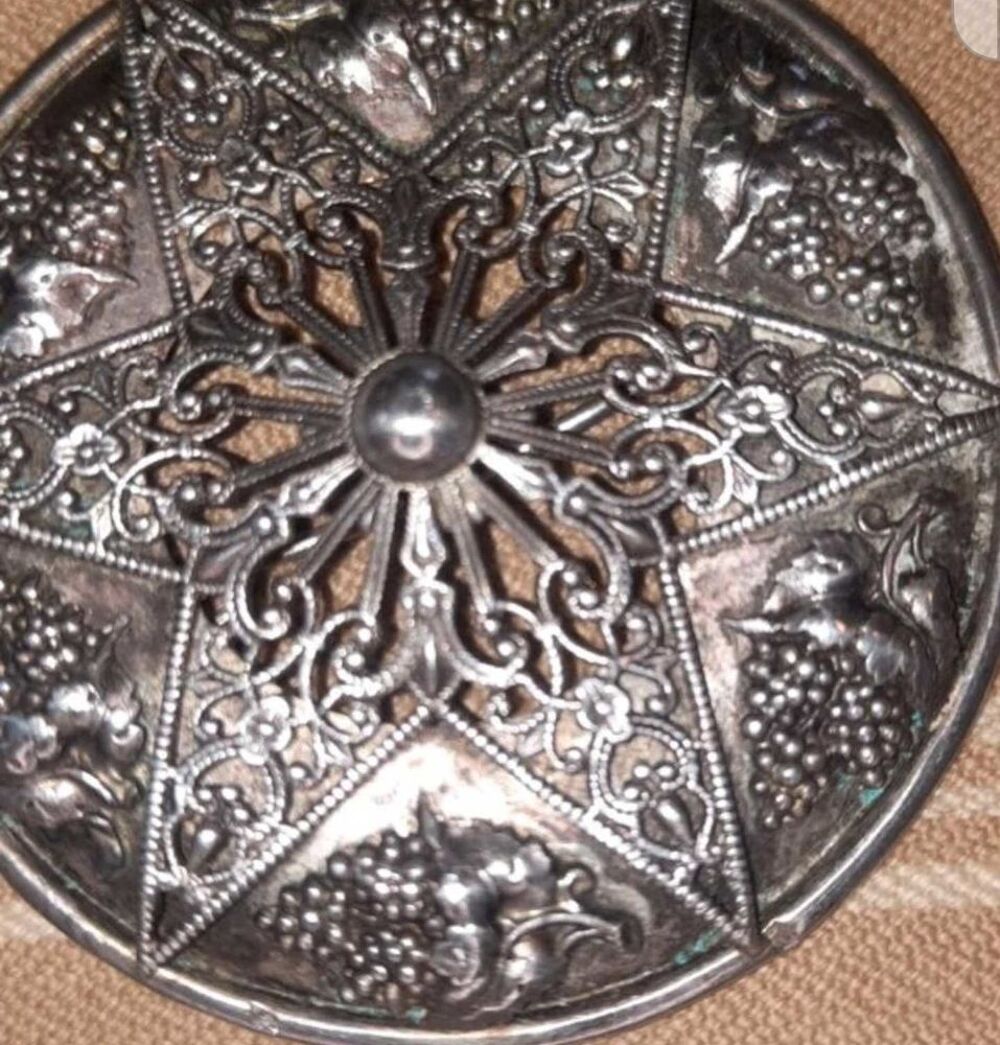 Broche Ancienne Argent Massif Poin&ccedil;onn&eacute;e Portugal Vintage - Etoile &amp; Raisins 