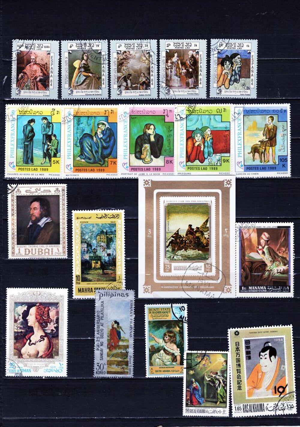 lot de 54 timbres d'ASIE sur la PEINTURE 