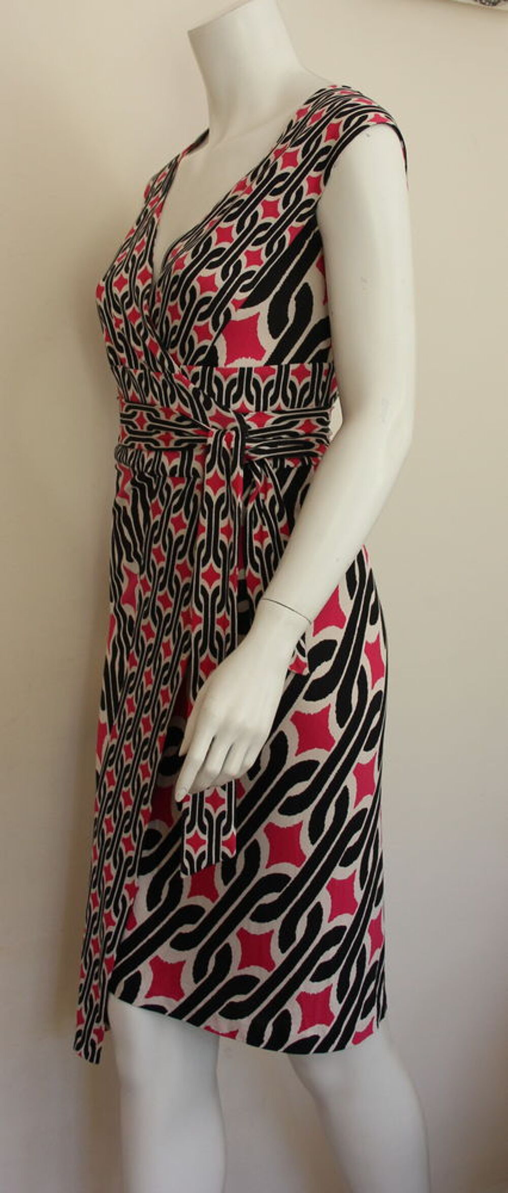 Robe soie portefeuille rose &amp; noir DIANE VON FURSTENBERG Vêtements