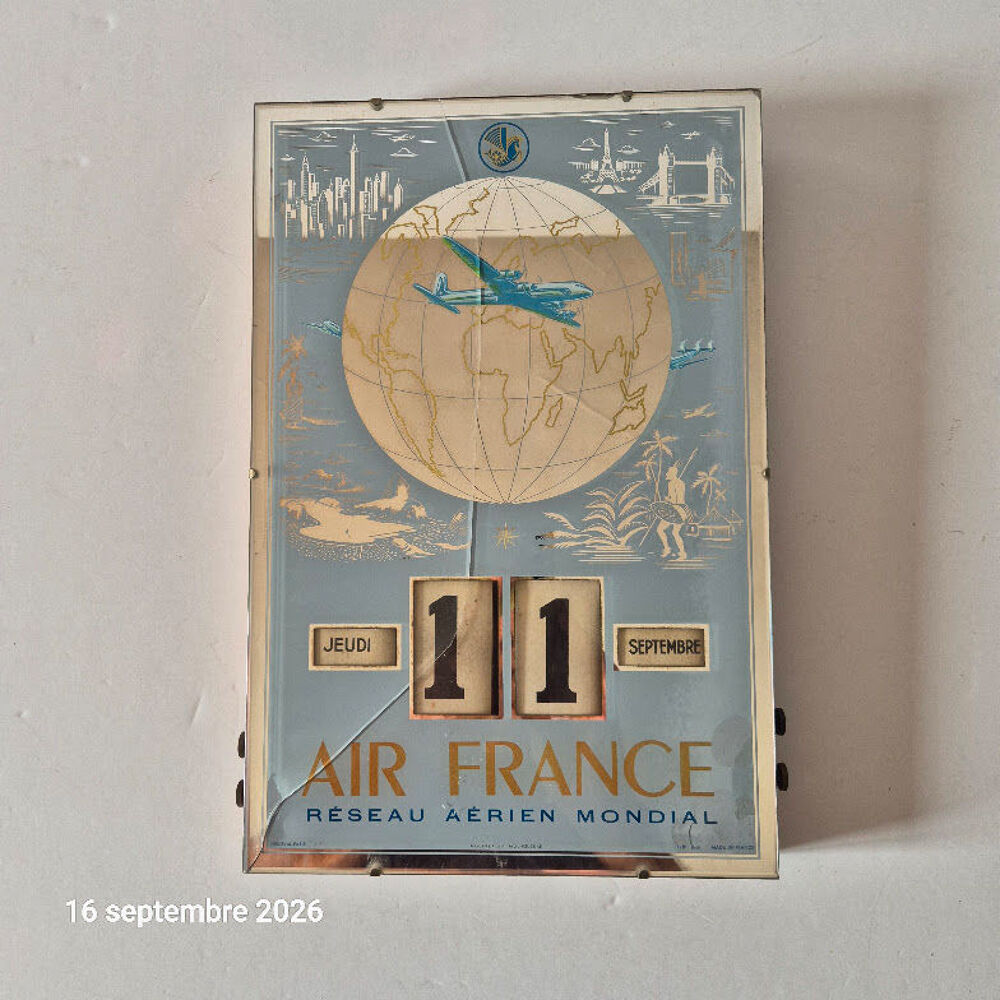 Calendrier perp&eacute;tuel publicitaire Air France en verre &eacute;glomi Décoration