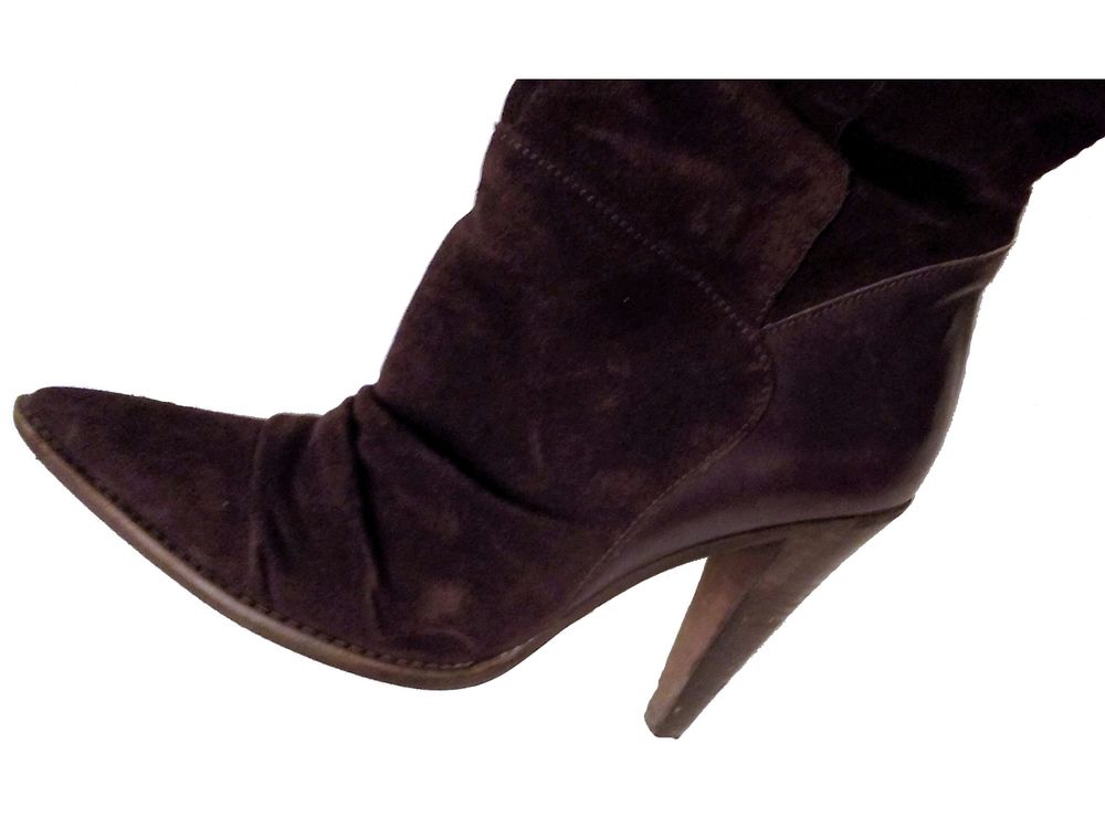 Bottes &agrave; Talons en Cuir et Daim Marron- 39- San Marina Chaussures