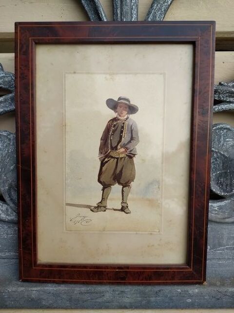 Tableau Dessin Aquarelle Jeune Chouan Bretagne 1856 1 Loches (37)