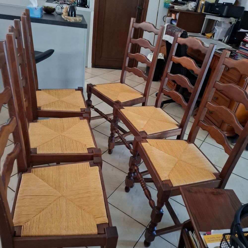 chaises de salle &agrave; manger bois et paille, Meubles