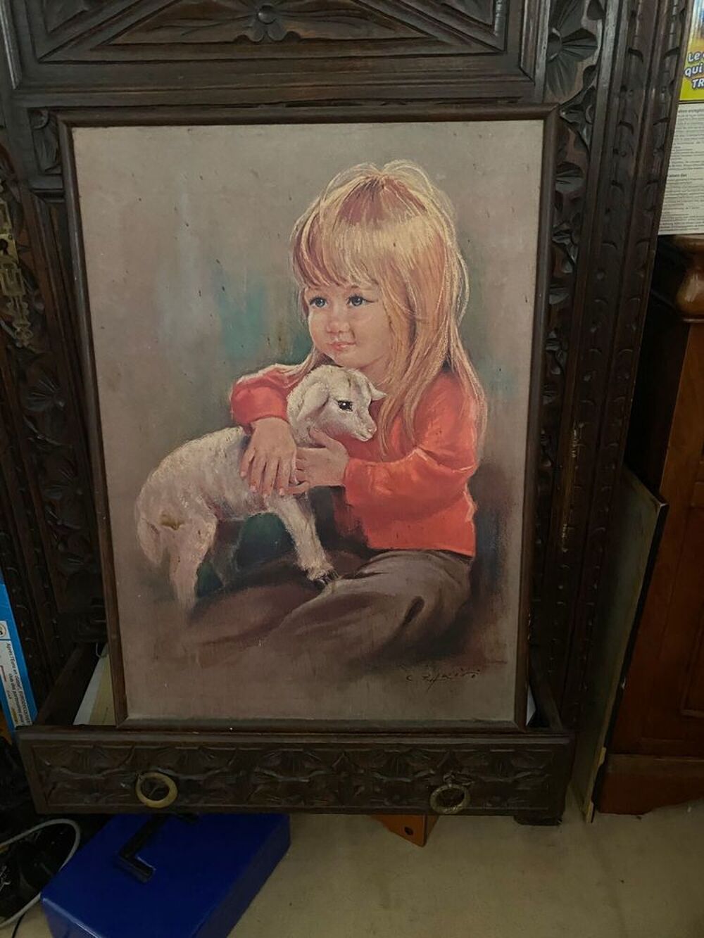 petite fille et son agneau dans son cadre Décoration