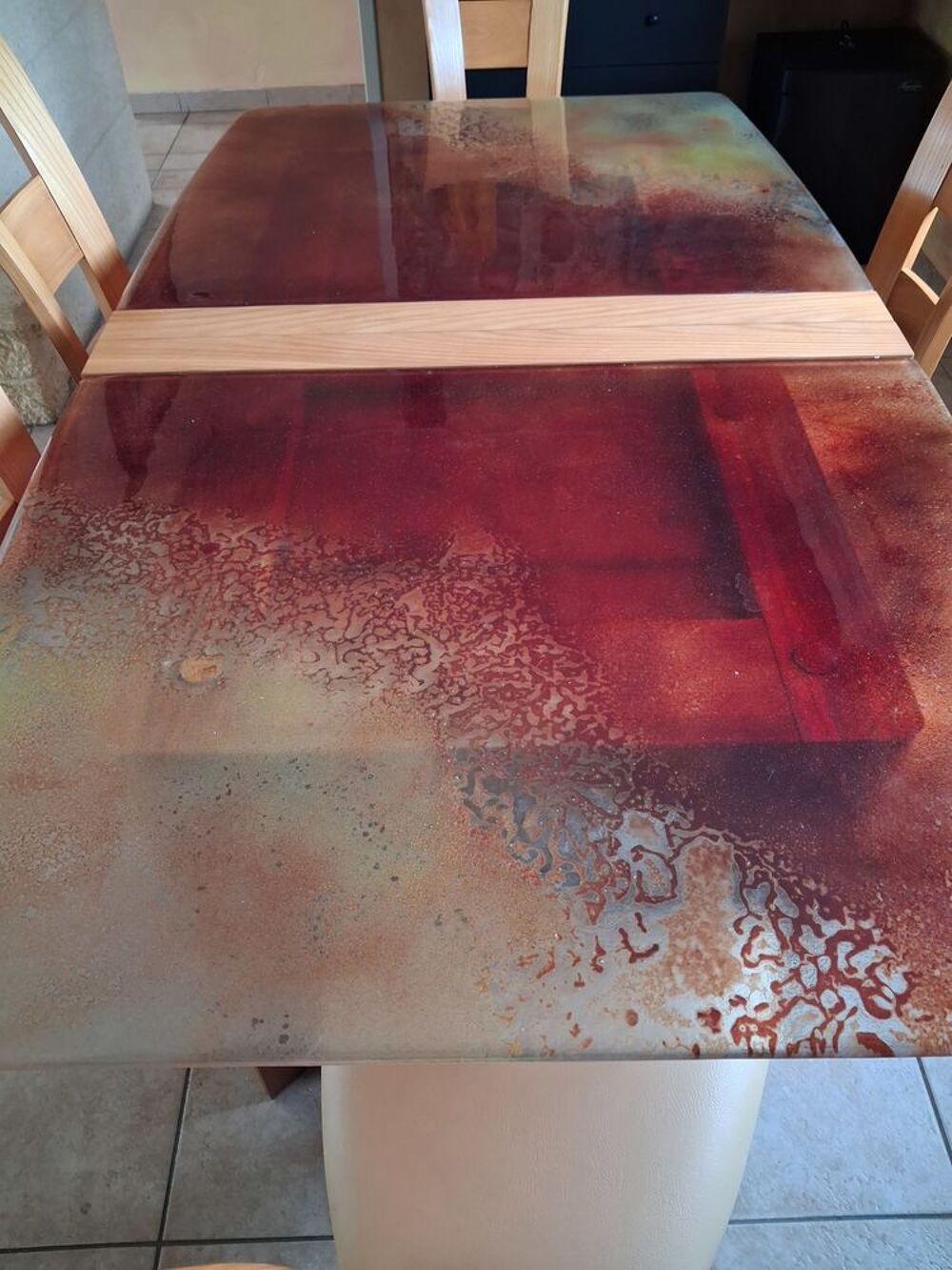 Table design en verre fusion extensible + 6 chaises en h&ecirc;tre Meubles