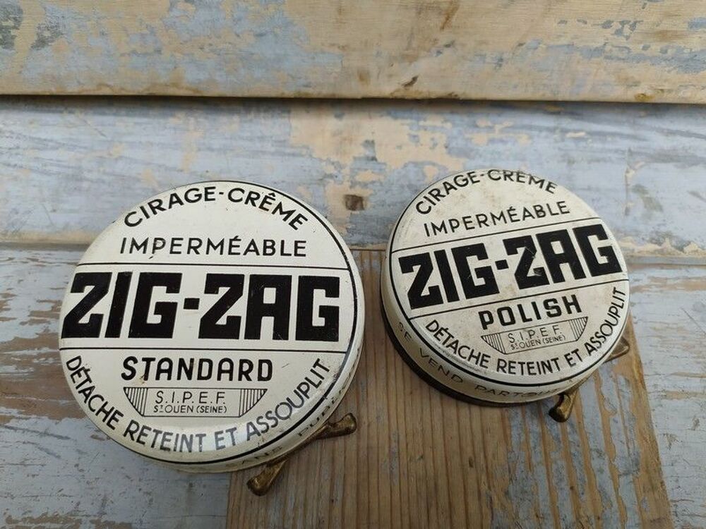 Deux Anciennes Boites Publicitaires Cirage ZIG-ZAG
