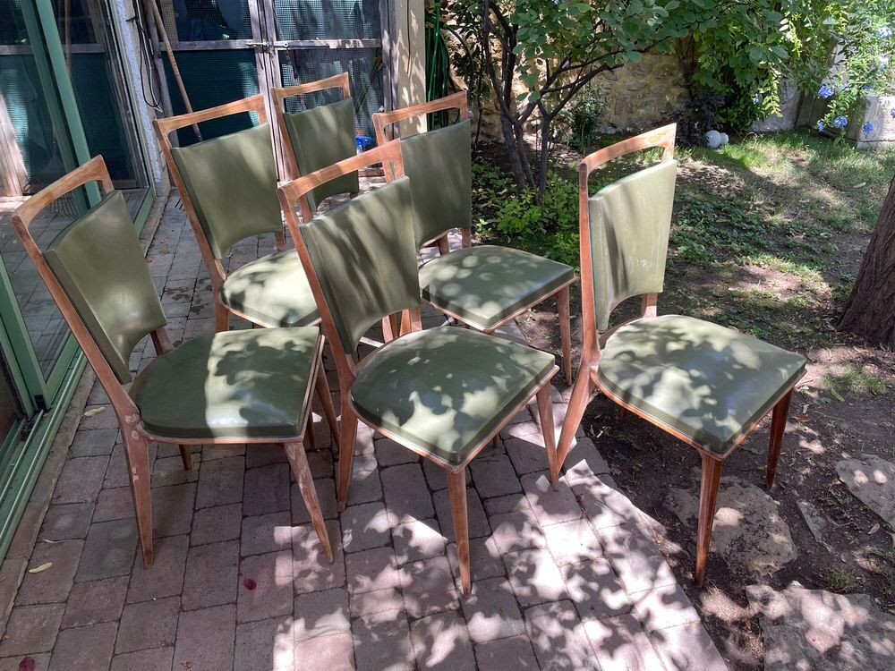 Chaises vintage x 6 bois simili cuir vert Meubles