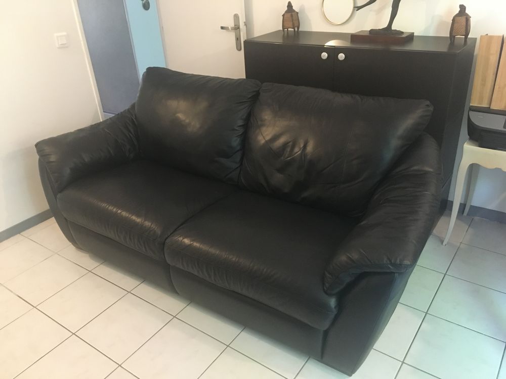 Canap&eacute; cuir NOIR 2 places non convertible Meubles