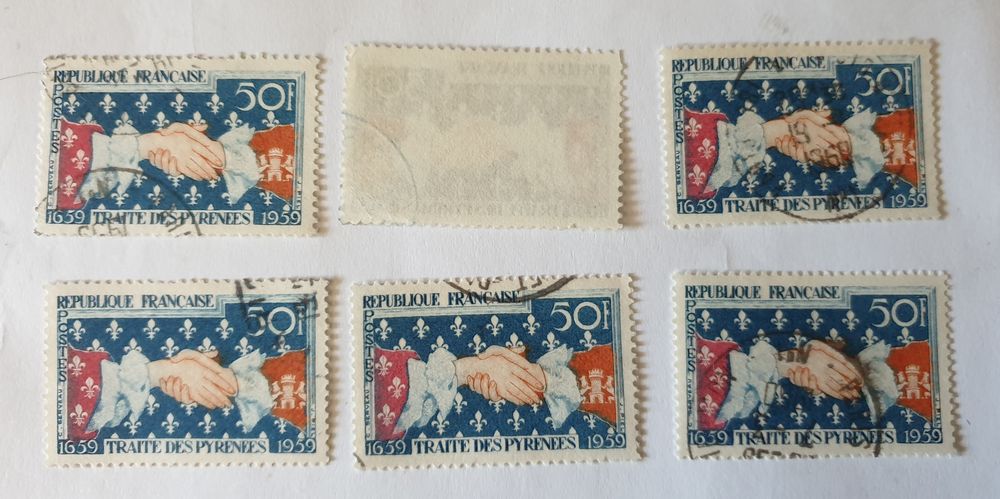timbre France trait&eacute; des Pyr&eacute;n&eacute;es:1659-1959 oblit&eacute;r&eacute;s -0.66 