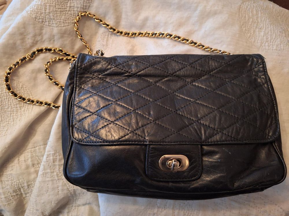 Sac &agrave; main en cuir noir v&eacute;ritable Maroquinerie