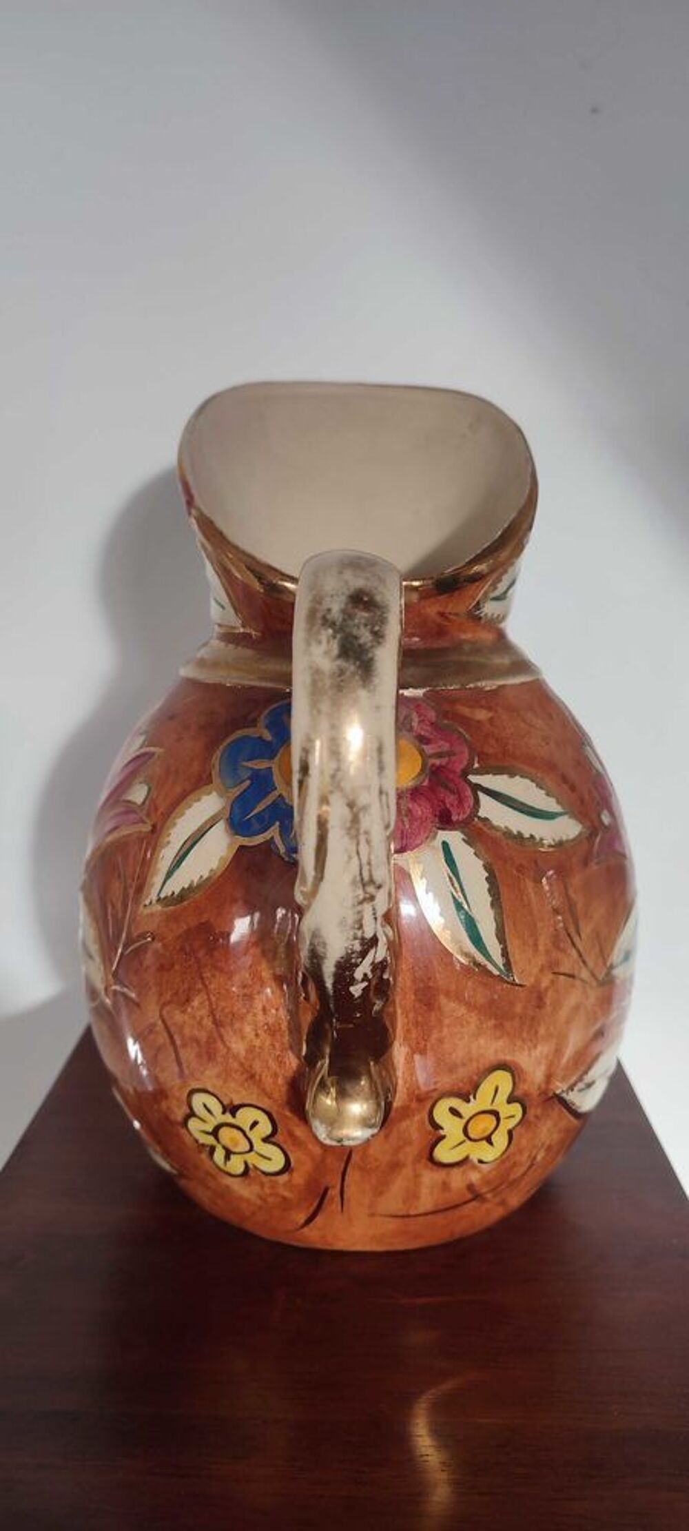 Pichet vase vintage en c&eacute;ramique d&eacute;cor main 