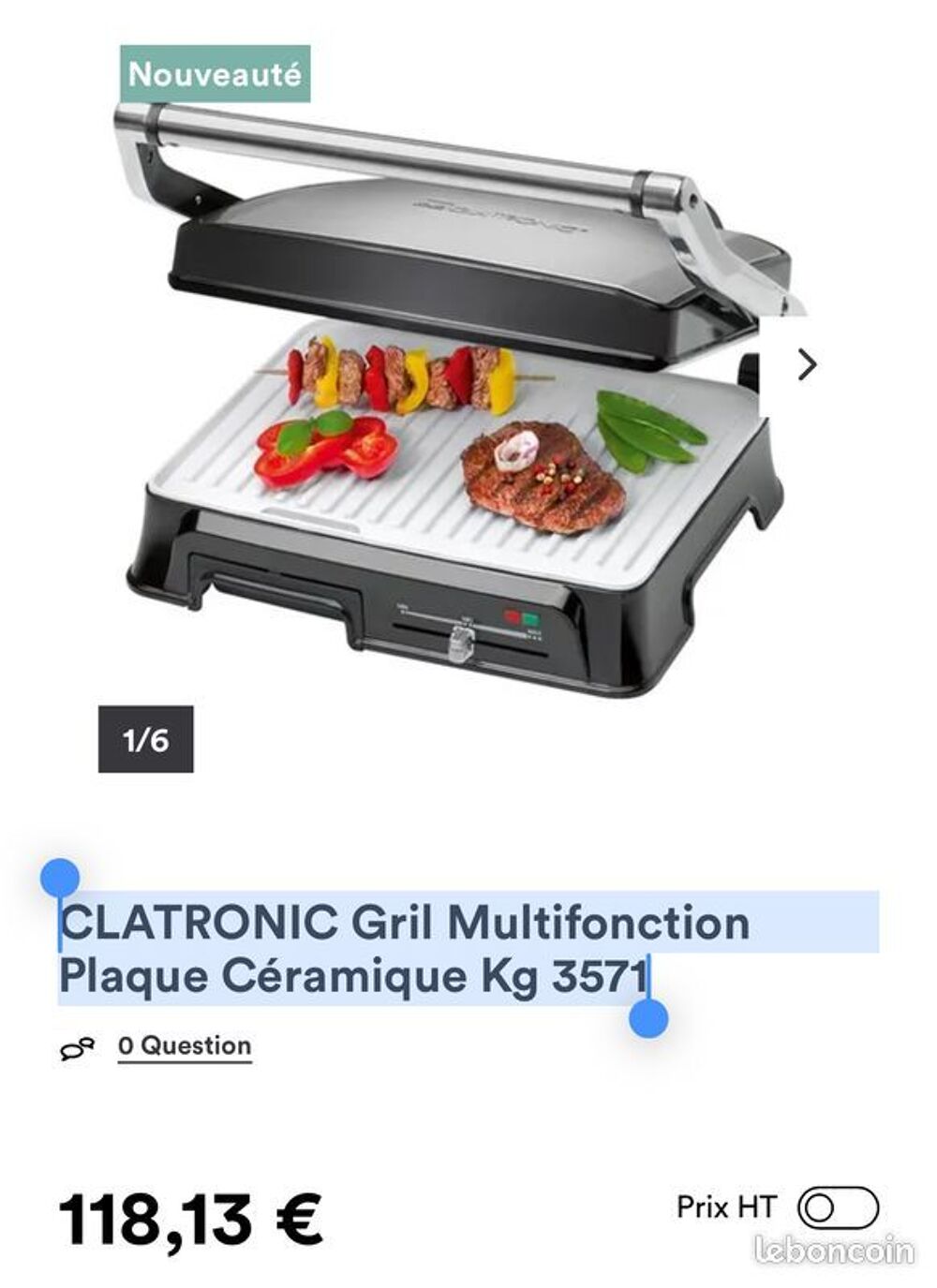 CLATRONIC Gril Multifonction Plaque C&eacute;ramique Kg 3571 Electrom�nager