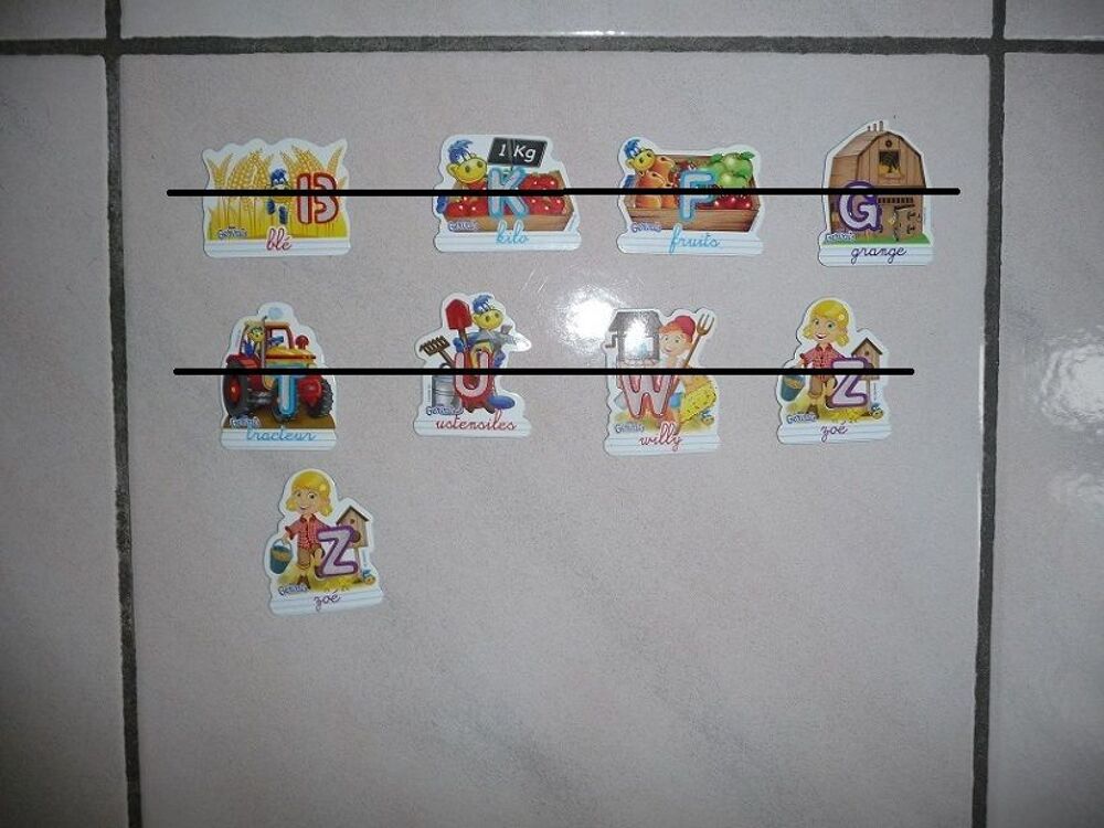 6 magnets Lettres et 1 magnet Mots GERVAIS - Neufs 