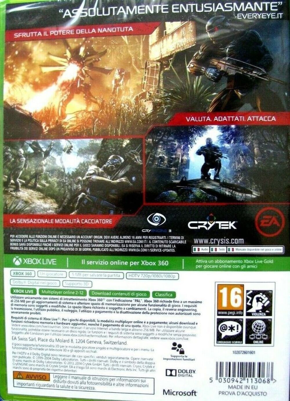 Jeu X-BOX 360 Crysis 3 Neuf Sous Blister (IT Version) Consoles et jeux vidos