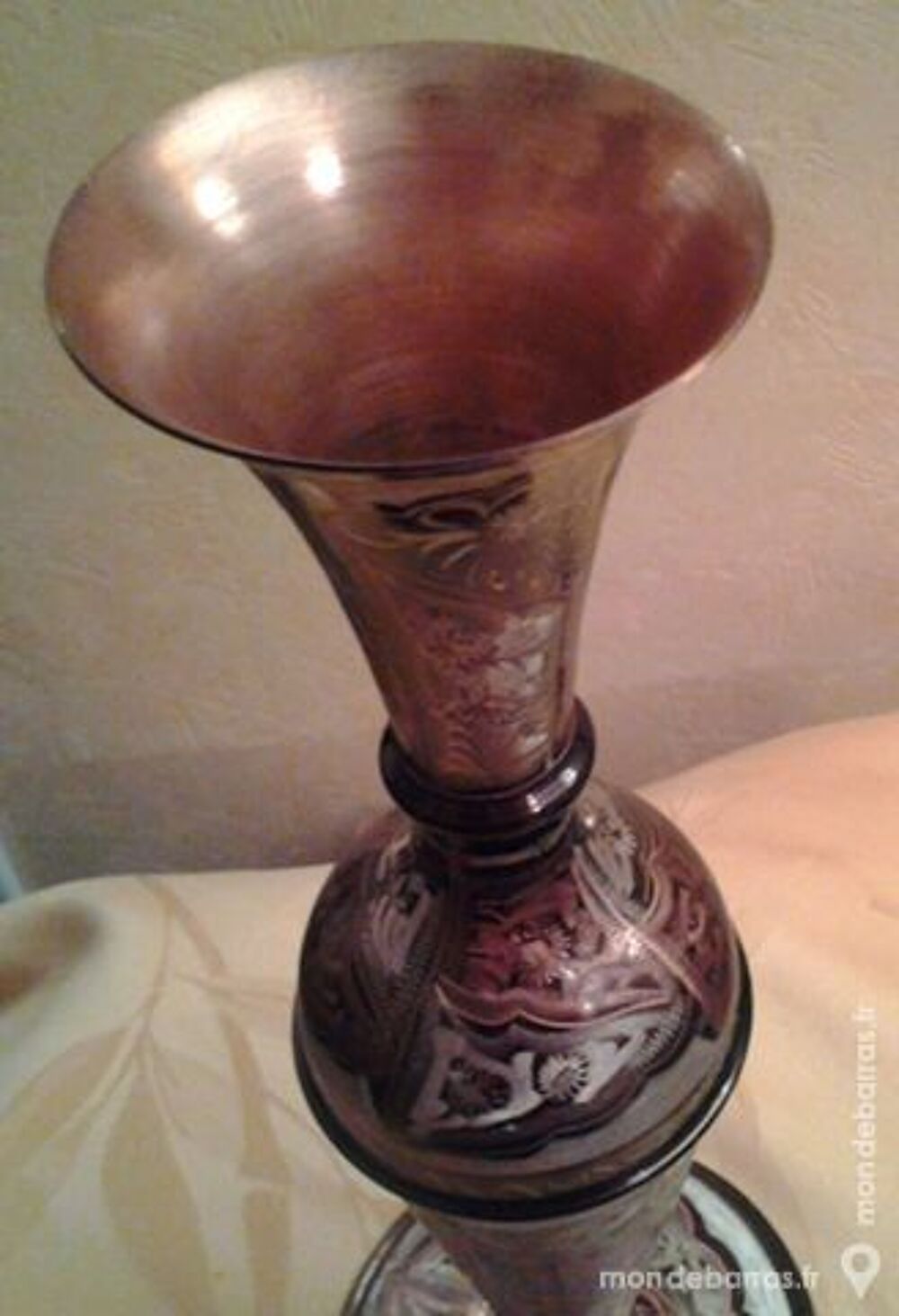 Vase soliflore cuivre martele finementcisele 29 cm Décoration