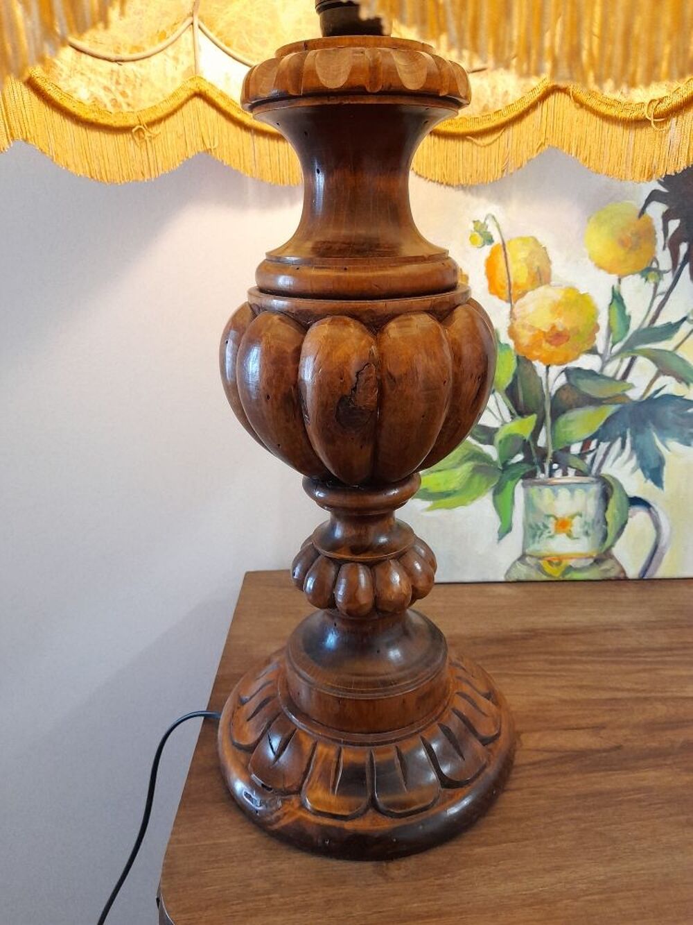 lampe artisanale en bois de poirier avec abat-jour Décoration