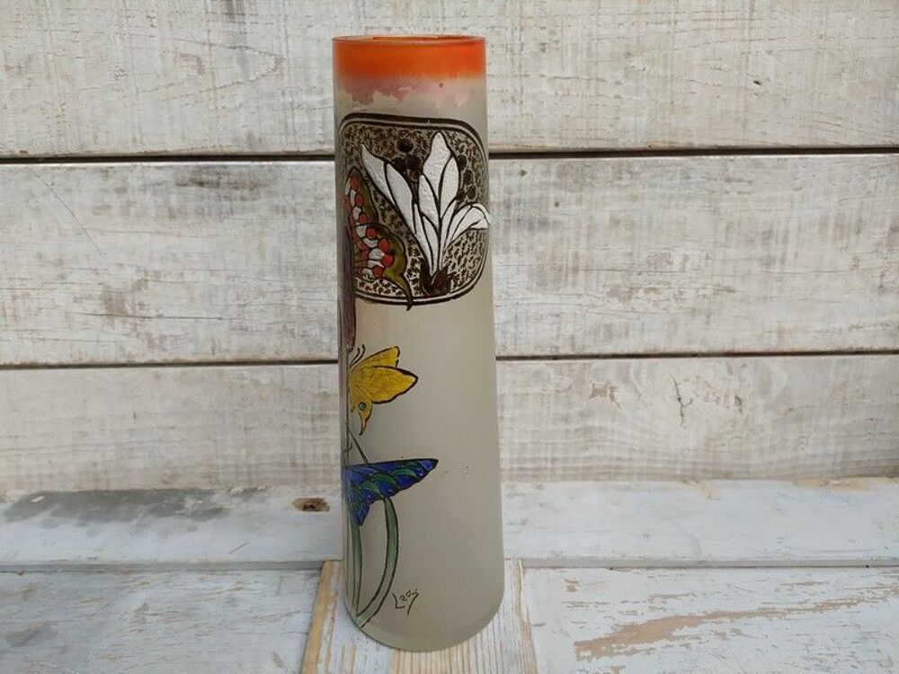 Vase Verre Art Nouveau D&eacute;cor Papillons Sign&eacute; Leg Legras 
