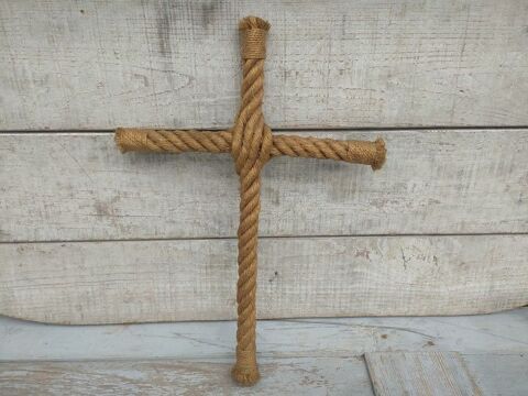 Ancien Crucifix Croix en Corde Design Audoux Minet Vintage 45 Loches (37)