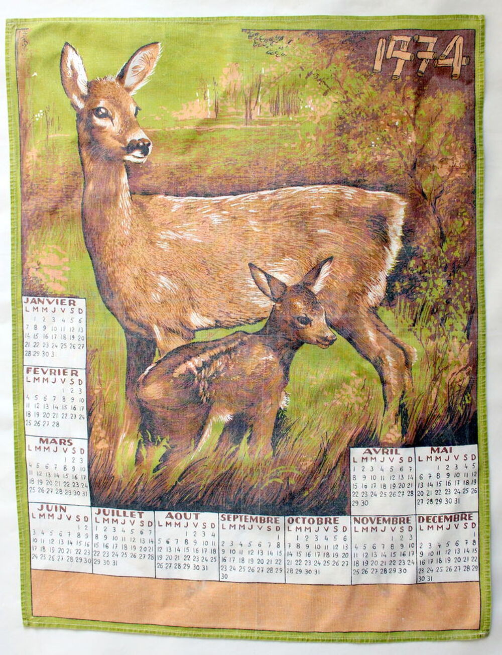 Torchon calendrier 1974 Décoration