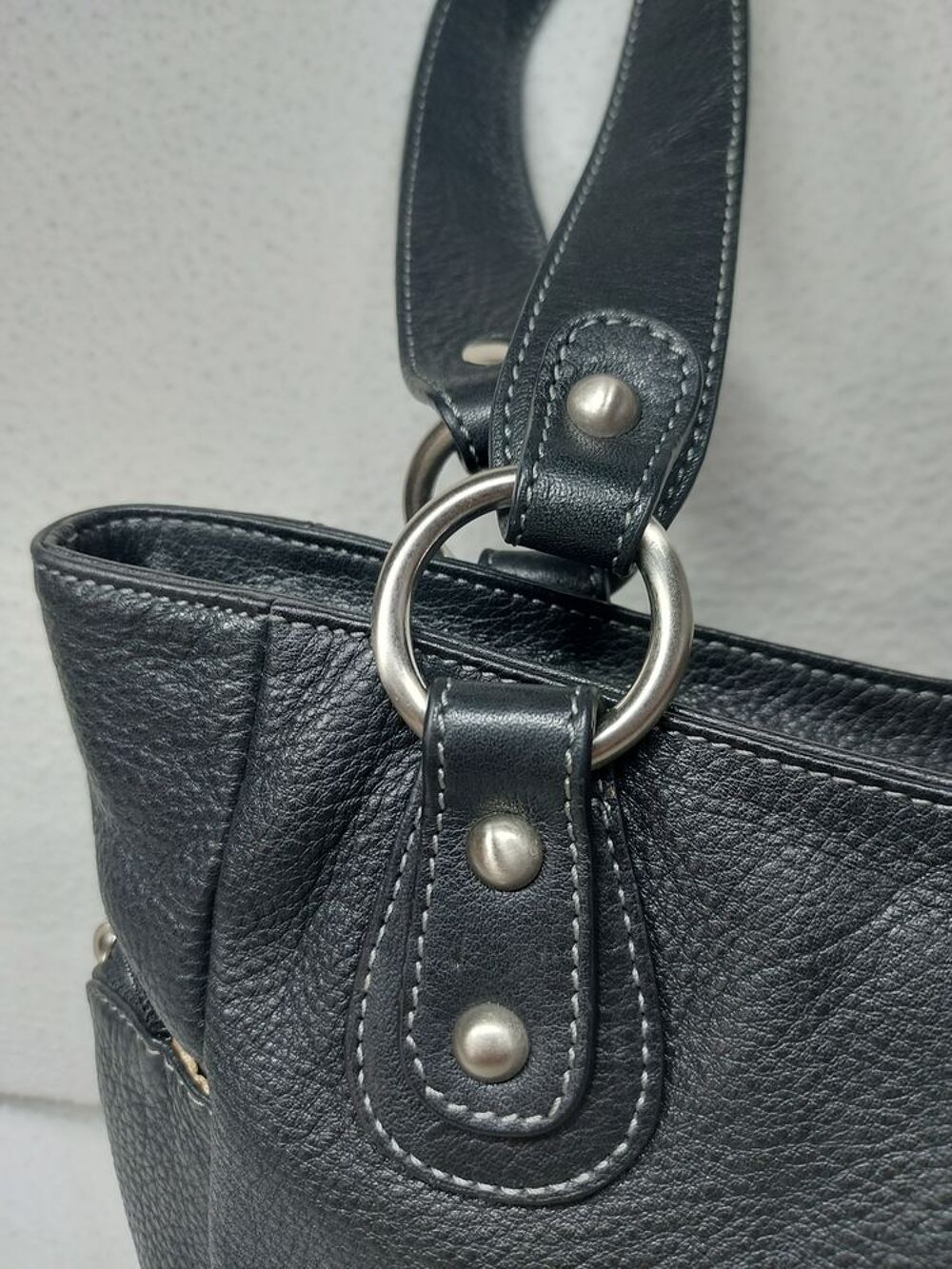Hexagona Grand Sac &agrave; Main en Cuir de Vachette Noir Haut 21 Maroquinerie