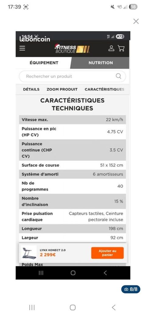 Tapis de course connect� 1100 Li�vin (62)