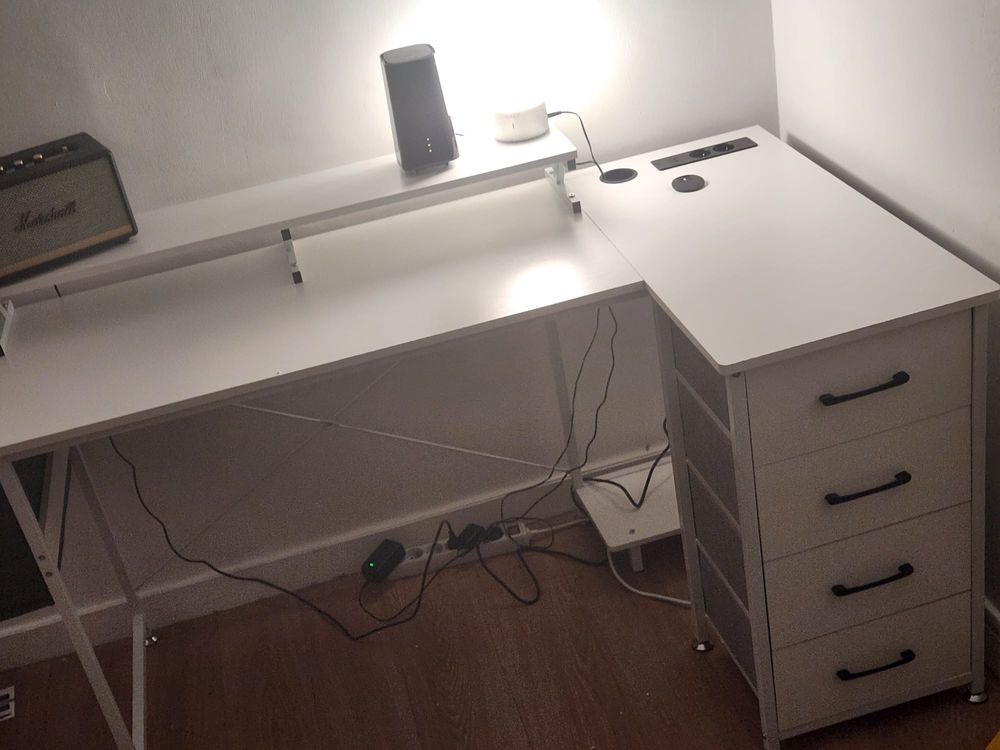 Bureau d'angle ODK 140&agrave;-80 cm ? 4 tiroirs, USB + prise int&eacute;gr Matériel informatique