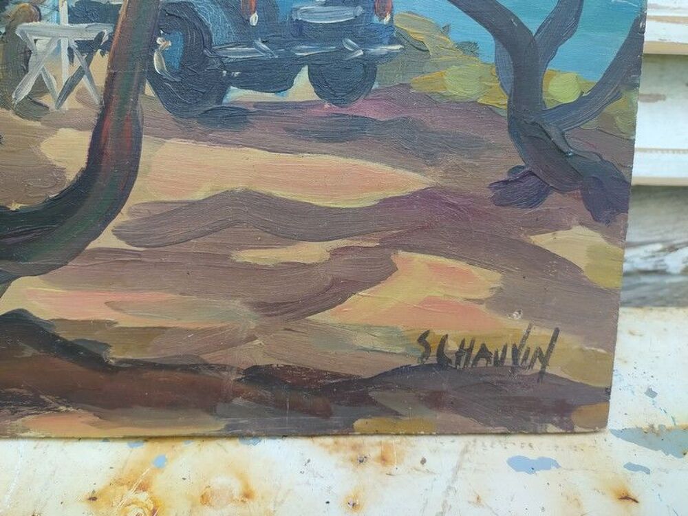 Tableau Paysage M&eacute;diterran&eacute;en Camping Sign&eacute; S.Chauvin 
