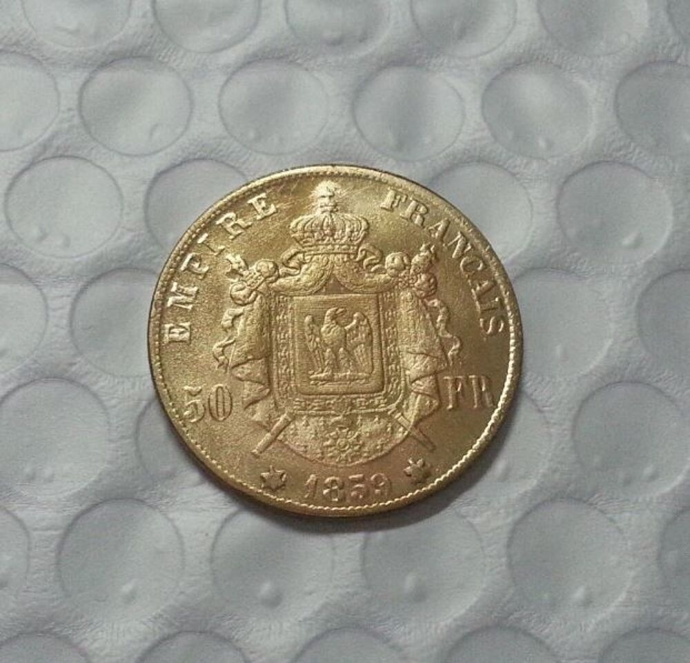 R&Eacute;PLIQUE PLAQU&Eacute; OR 50 FRANCS 1859 NAPOL&Eacute;ON III EMPEREUR 