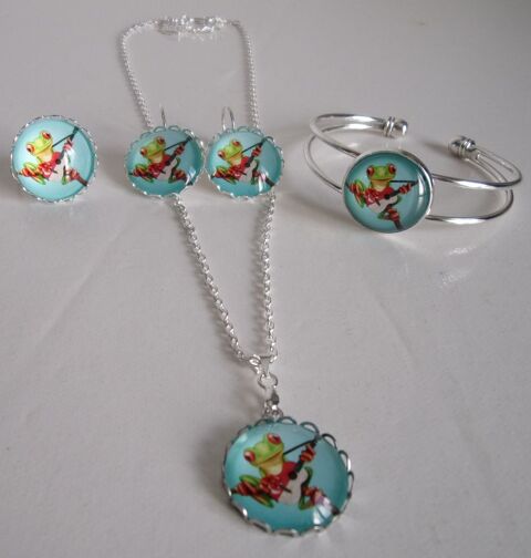 Parure Argente 4 pices cabochon 2cm collection Grenouille5 5 Lennon (29)
