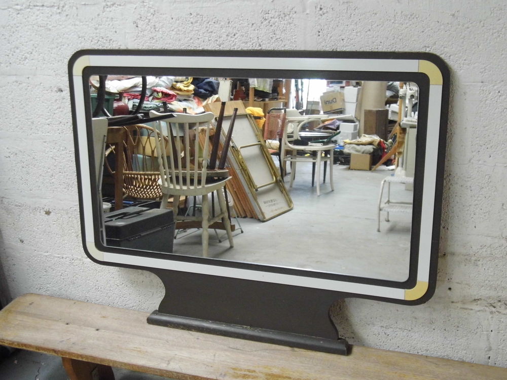 Grand miroir vintage ann&eacute;es 70 structure bois coiffeuse ancienne meuble deco maison Décoration