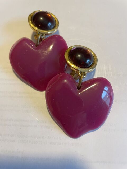 BO Clip doré cabochon mauve + pendant c?ur fuchsia ANTIGONA 50 Vigneux-sur-Seine (91)