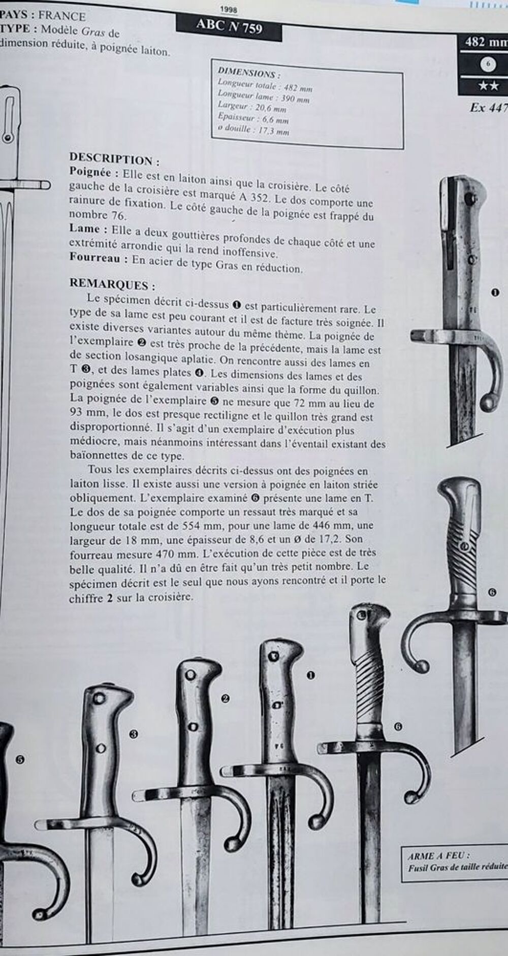 Baionnette scolaire poign&eacute;e laiton 