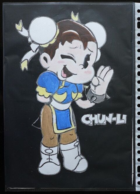 peinture - chibi - chun-li - sur papier aquarelle format A4 4 Fougères (35)