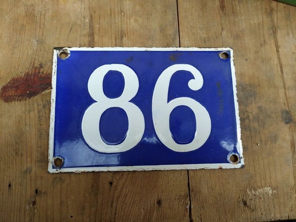 Ancienne Plaque &Eacute;maill&eacute;e Num&eacute;ro de Maison 86 Décoration