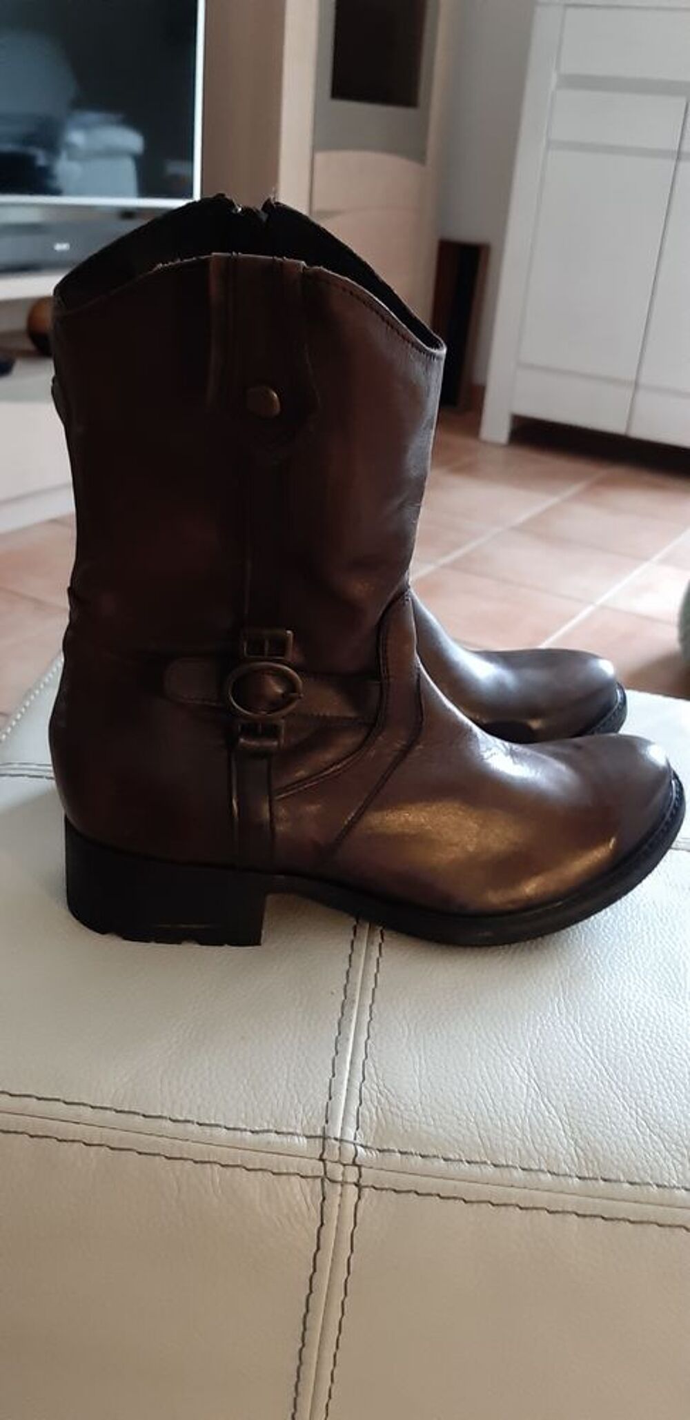 bottes cuir marron pointure 39 Chaussures