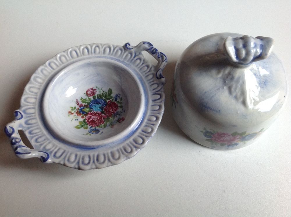BOITE PLAT EN FAIENCE &agrave; MOTIF DE FLEURS Envoi Possible

