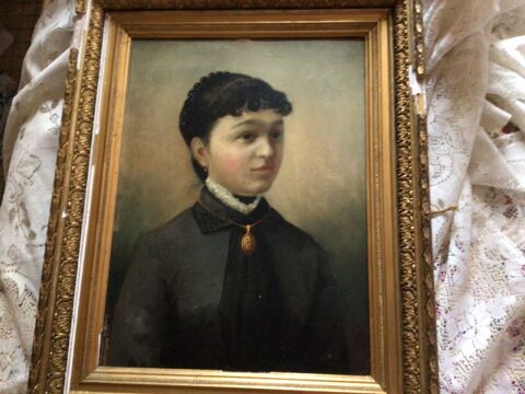 Ancien tableau portrait ravissante demoiselle du 19 sicle 0 Meudon (92)